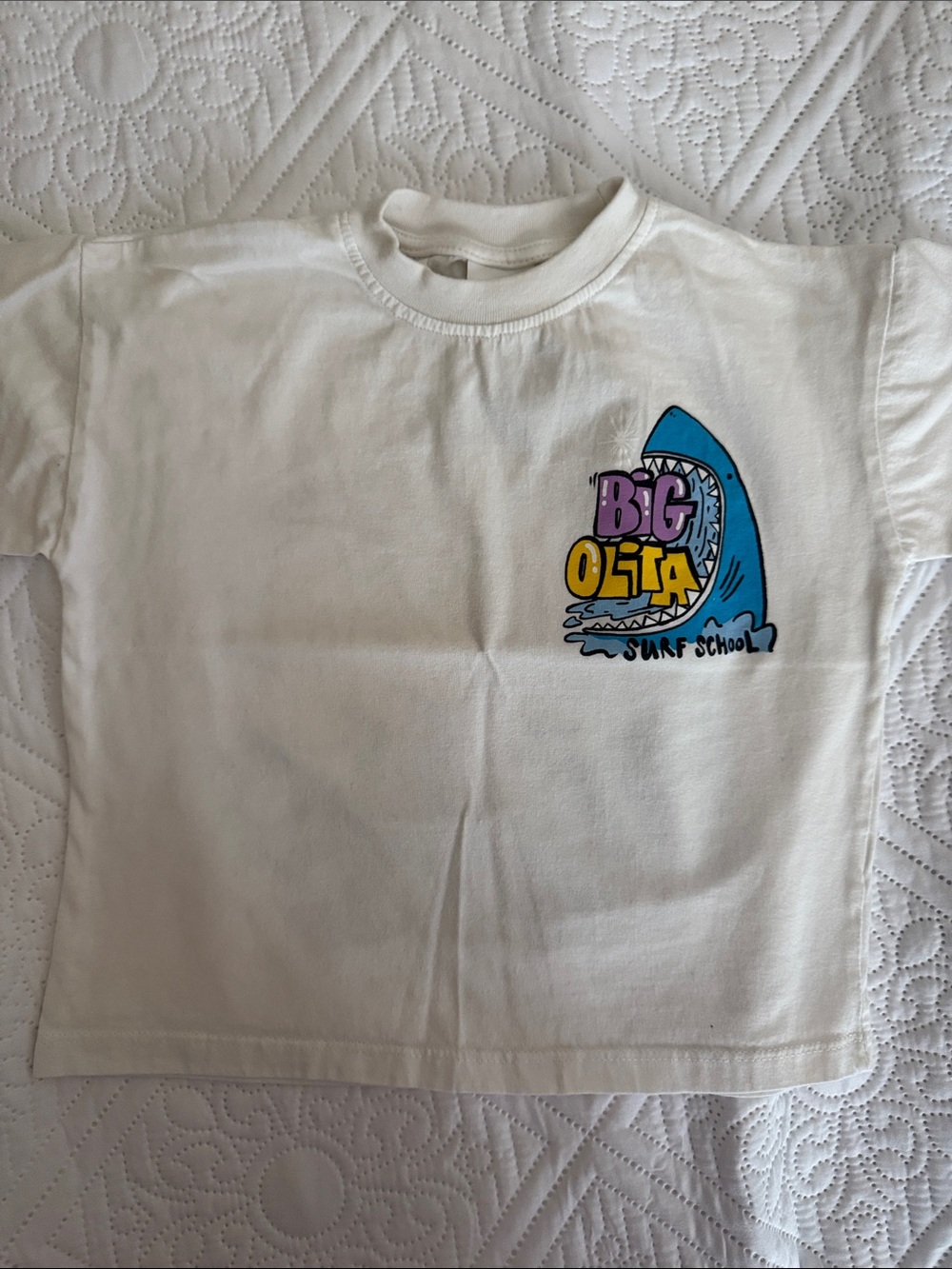 Zara White Kids Surf Graphic Tee with Blue Shark